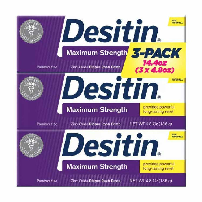 Desitin Maximum Strength Zinc Oxide Diaper Rash Paste 4.8 oz - 3 pack
