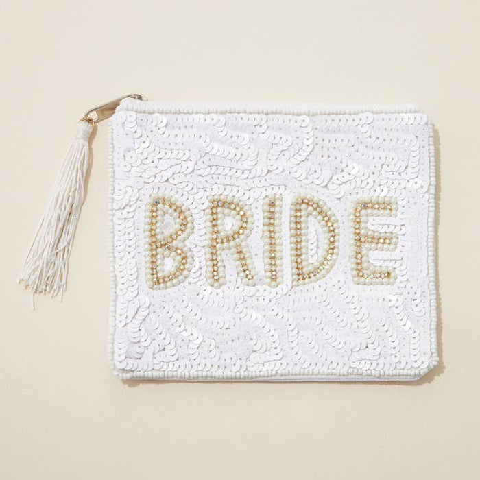 Frem "Bride" Sequin and Beaded Small Pouch with Tassel