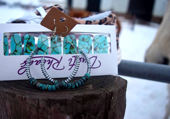 Genuine Turquoise and Silver Hoop Earrings