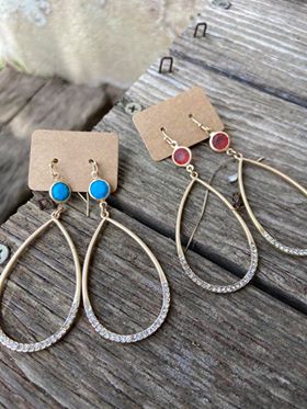 Gold Teardrop with Turquoise or Pink Dangle Earring