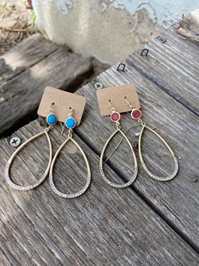 Gold Teardrop with Turquoise or Pink Dangle Earring