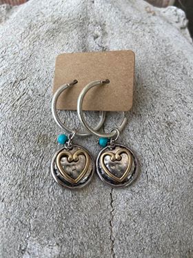 Gold/Silver Hoop 'Love' heart Rustic Earrings