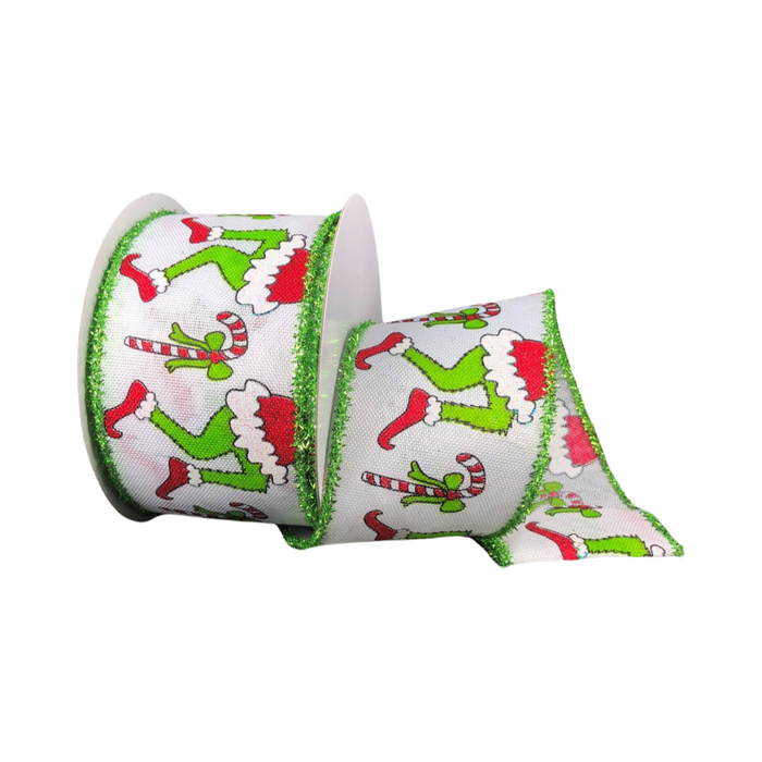 Green Monster Legs and Candy Cane Green Tinsel Ribbon, 2.5" X 10YD