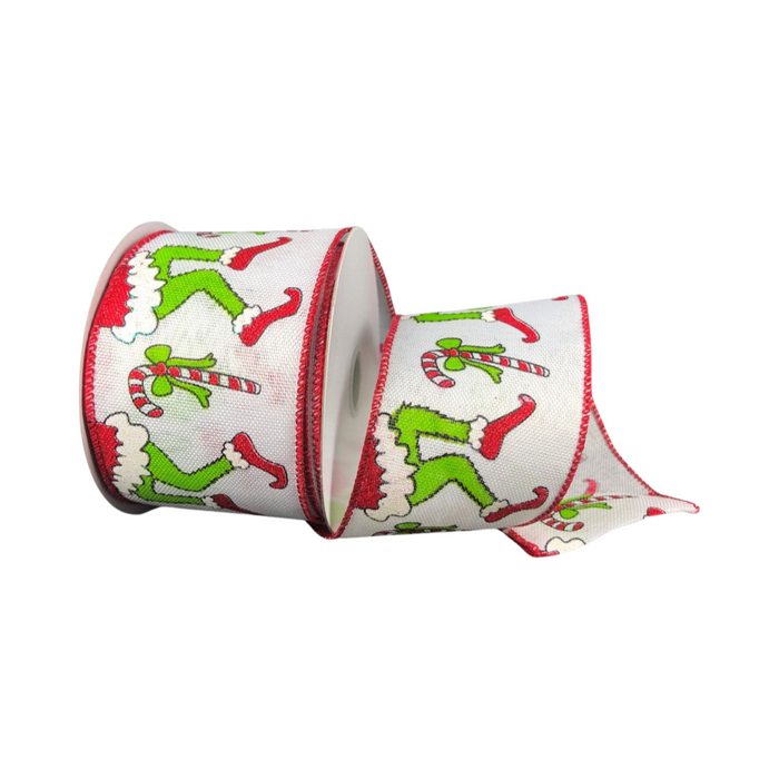 Green Monster Legs and Candy Cane Red Tinsel Ribbon, 2.5" X 10YD