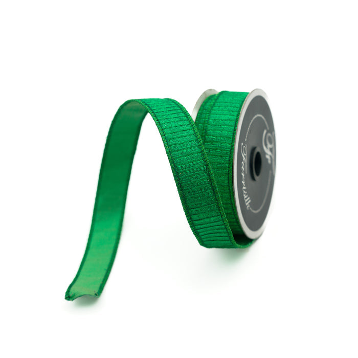 Green Pleated Metallic Ribbon, 1" X 10YD
