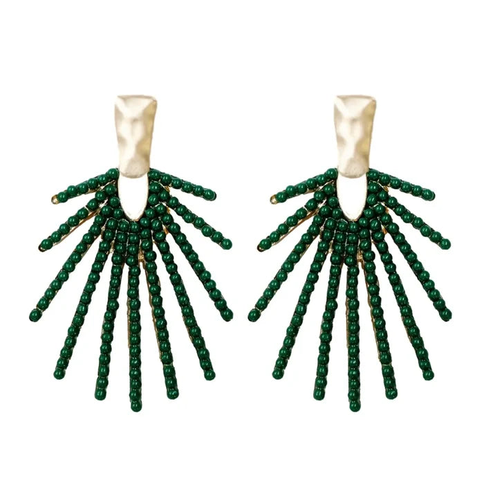 Green Sunburst Statement Drop Earrings