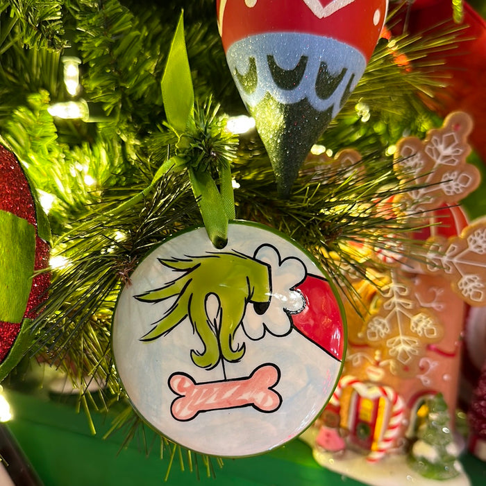 Grinch Dog Bone Flat Ornament