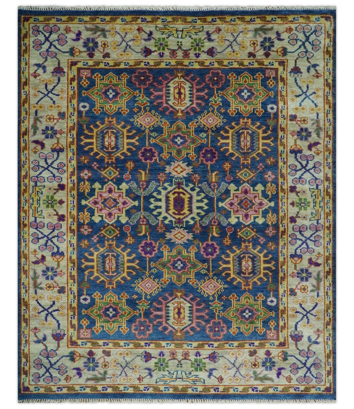 Hand Knotted 5x8, 6x9, 8x10, 9x12, 10x14 and 12x15 Blue and Beige Traditional Persian Oushak Wool Rug | TRDCP876 - The Rug Decor