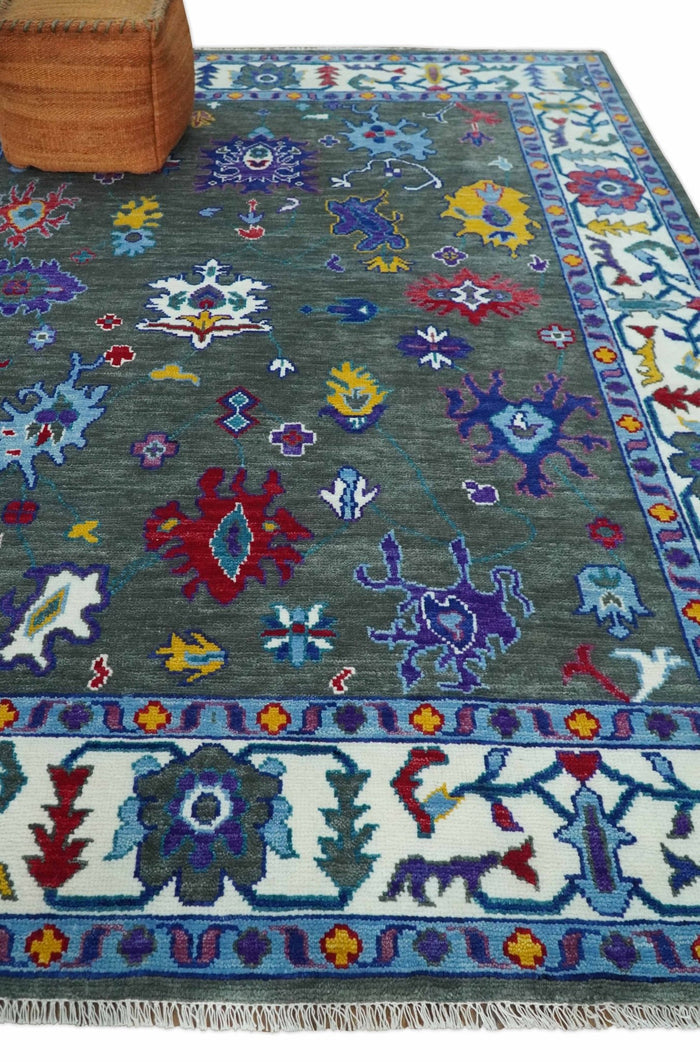 Hand Knotted 5x8, 6x9, 8x10, 9x12, 10x14 and 12x15 Charcoal and Ivory Traditional Persian Oushak Wool Rug | TRDCP911810 - The Rug Decor