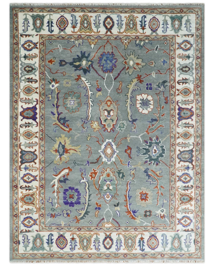 Hand Knotted 5x8, 6x9, 8x10, 9x12, 10x14 and 12x15 Gray and Ivory Traditional Persian Oushak Wool Rug | TRDCP1001912 - The Rug Decor