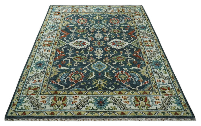 Hand Knotted 5x8, 6x9, 8x10, 9x12, 10x14 and 12x15 Green and Ivory Traditional Persian Oushak Wool Rug | TRDCP877810 - The Rug Decor