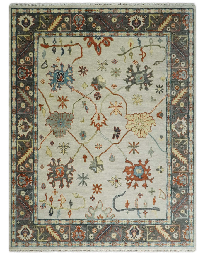 Hand Knotted 5x8, 6x9, 8x10, 9x12, 10x14 and 12x15 Ivory, Charcoal and Blue Traditional Persian Oushak Wool Rug | TRDCP916912 - The Rug Decor