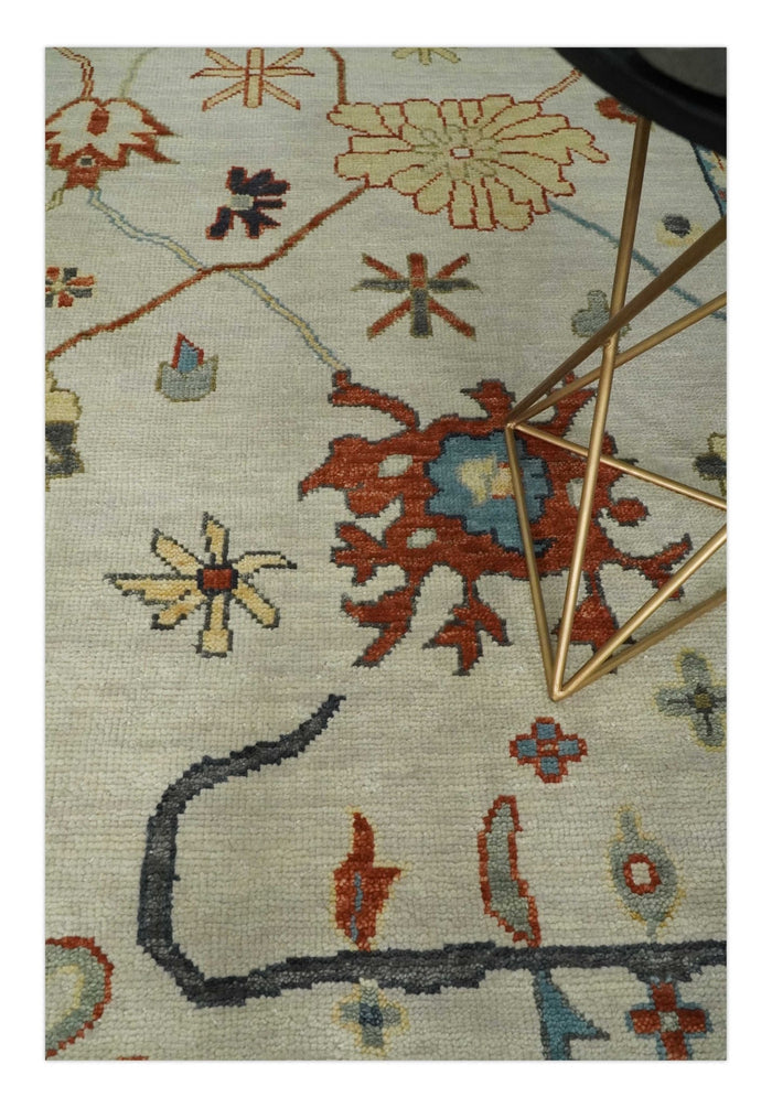 Hand Knotted 5x8, 6x9, 8x10, 9x12, 10x14 and 12x15 Ivory, Charcoal and Blue Traditional Persian Oushak Wool Rug | TRDCP916912 - The Rug Decor
