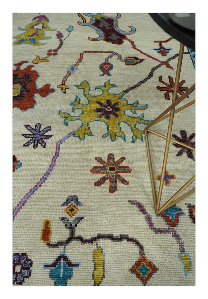 Hand Knotted Oushak 5x8, 6x9, 8x10, 9x12, 10x14 and 12x15 Ivory, Gray and Blue Traditional Persian Oushak Wool Rug | TRDCP915912 - The Rug Decor
