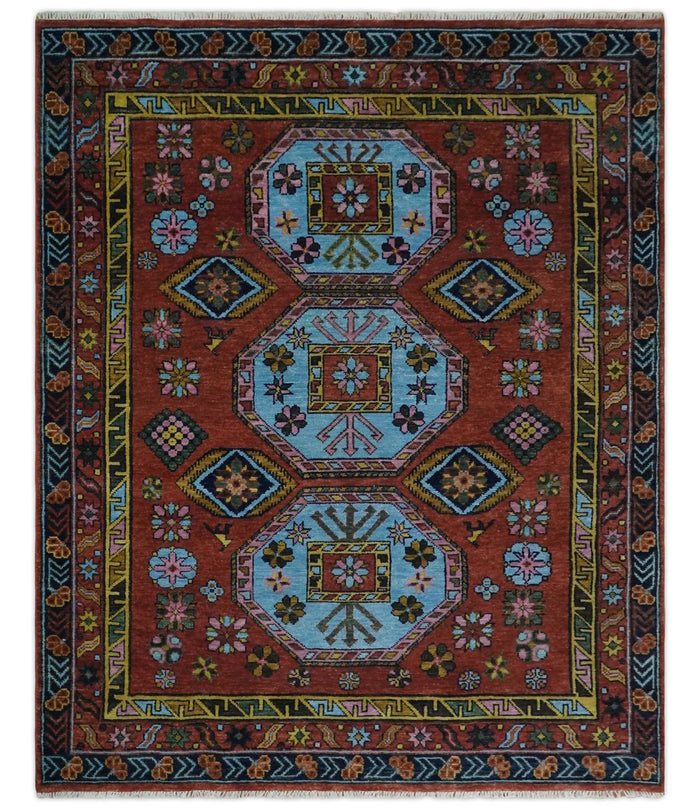 5x8, 6x9, 8x10, 9x12, 10x14 and 12x15 Hand Knotted Rust and Blue Traditional Antique Persian Wool Area Rug | TRDCP972 - The Rug Decor