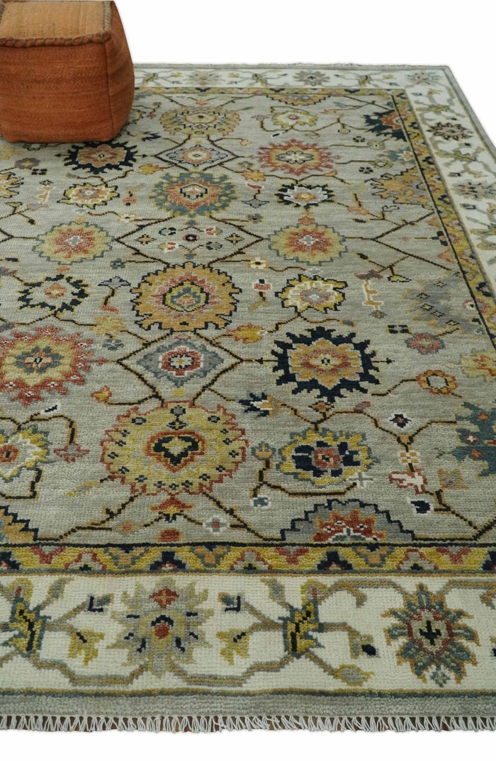 Hand Knotted 5x8, 6x9, 8x10, 9x12, 10x14 and 12x15 Beige, Mustard and Ivory Traditional Persian Oushak Wool Rug | TRDCP901810 - The Rug Decor