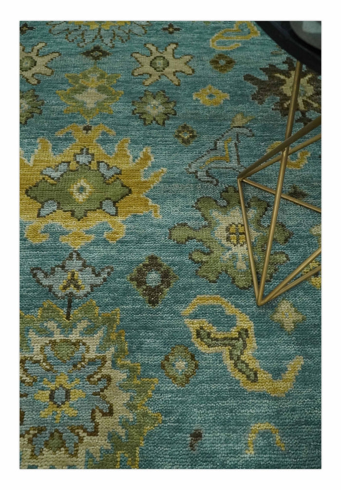 Hand Knotted 5x8, 6x9, 8x10, 9x12, 10x14 and 12x15 Blue and Gold Traditional Persian Oushak Wool Rug | TRDCP894810 - The Rug Decor