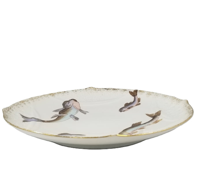 Hand Painted Antique Karlsbad Austrian Porcelain Freshwater Fish Plate
