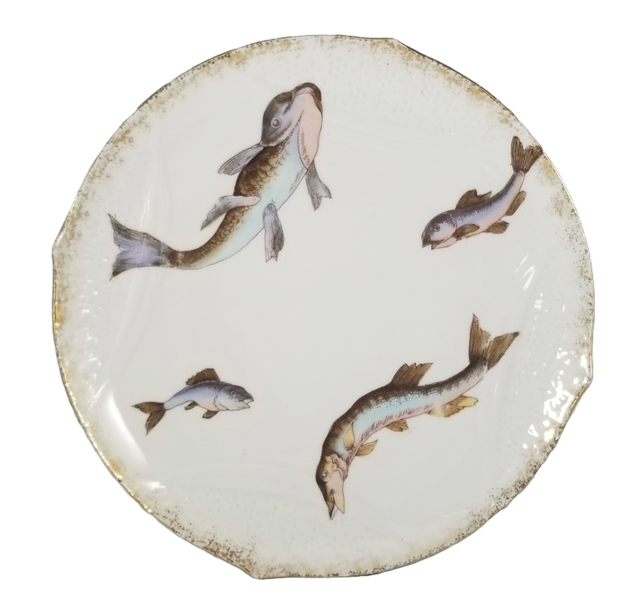 Hand Painted Antique Karlsbad Austrian Porcelain Freshwater Fish Plate