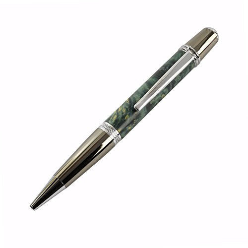Hesscraft Boxelder Burl Wood Sierra Ballpoint Pen, Green/Gunmetal/Chrome - The Barrington Garage