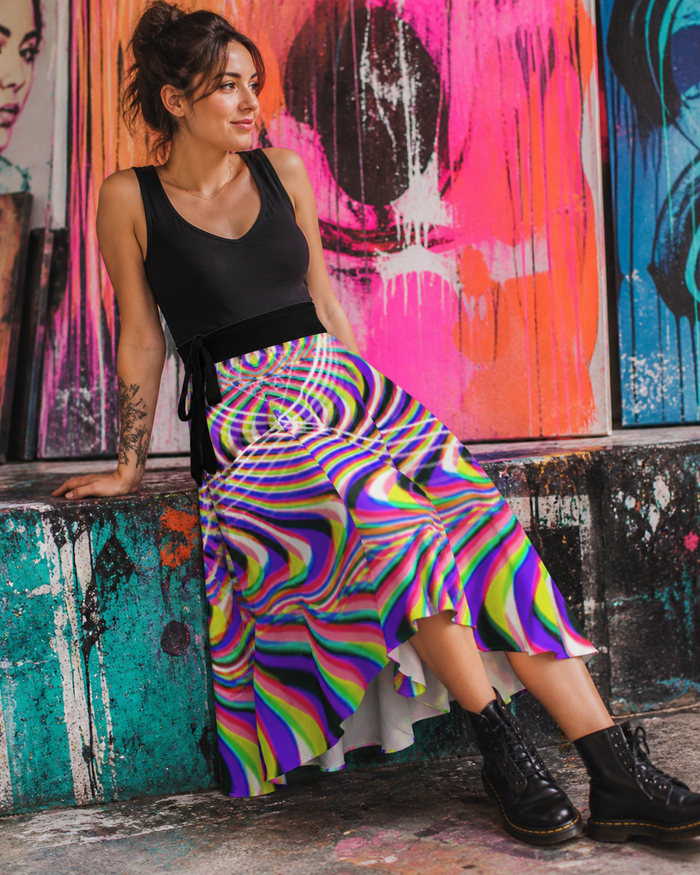 Illusion Wrap Skirt approved lifestyle 5: 05 seated lifestyle