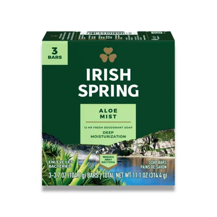 Irish Spring Deodorant Soap, Aloe -3 Bars -  3.7 Oz Each - 18 Pack (54 Ct Total)