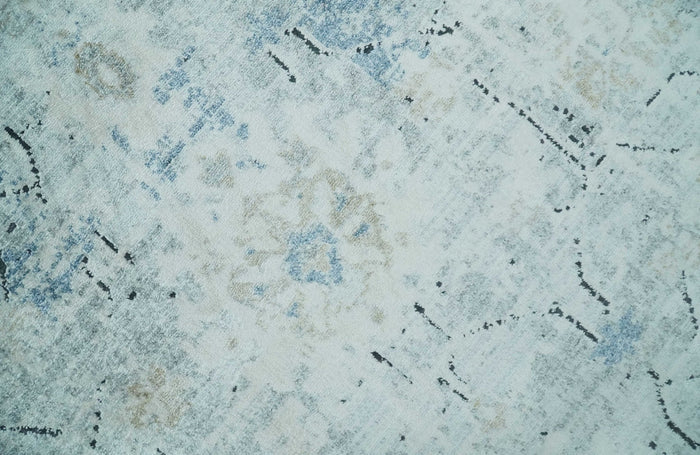 Ivory, Silver, Blue and Beige Finish, Vintage Design , Modern Abstract Art Silk Area Rug, Living Room Rug | TRDMM5 - The Rug Decor