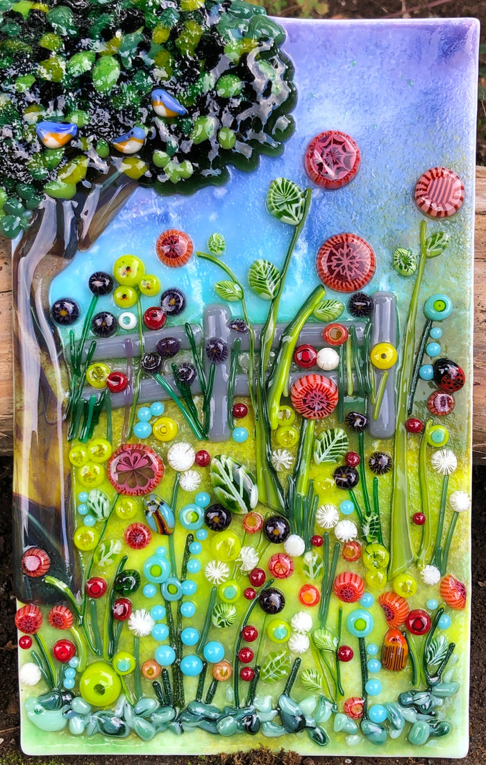 Lively Meadow Fused Glass Art Panel