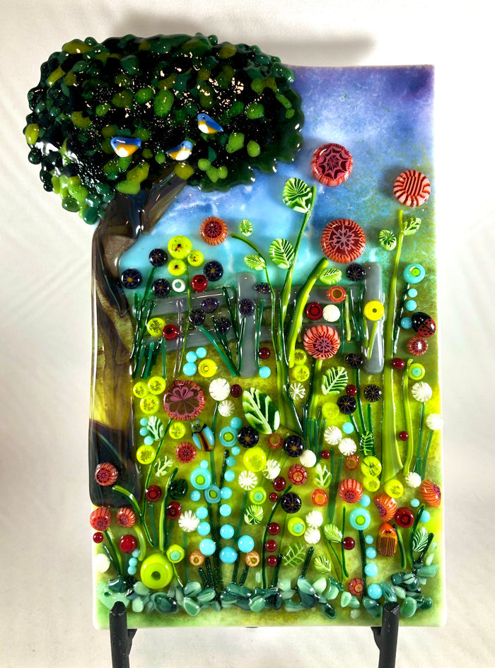 Lively Meadow Fused Glass Art Panel