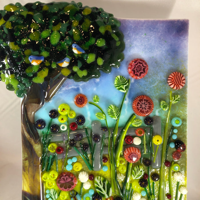 Lively Meadow Fused Glass Art Panel