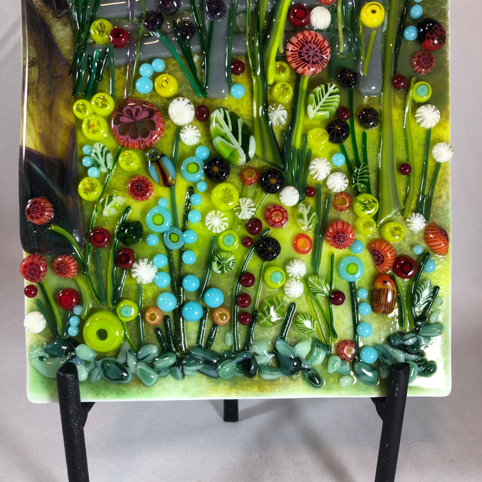 Lively Meadow Fused Glass Art Panel