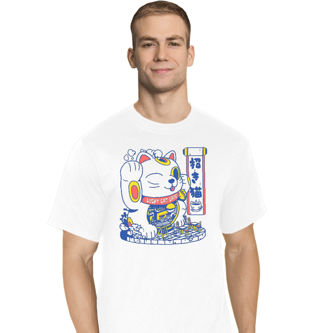 Shirts T-Shirts, Tall / Large / White Lucky Cat Coffee Shop
