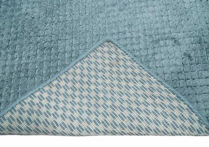 Modern Geometrical Cross Square Hand Made 2x4 Aqua Blue Art Silk Area Rug - The Rug Decor