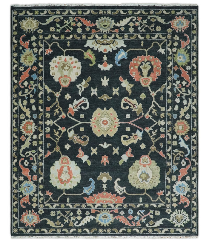 Modern Hand Knotted 3x5, 4x6, 5x8, 6x9, 8x10, 9x12, 10x14 and 12x15 Black and Multicolor Traditional Vintage Persian Oushak Wool Rug | TRDCP997810 - The Rug Decor