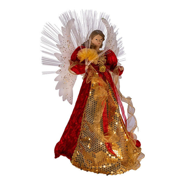 Multicolored Fiber-Optic Red and Gold Angel Treetop