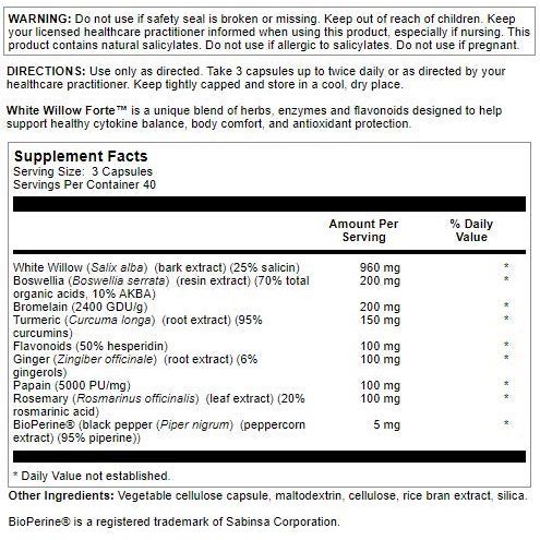 Nutra BioGenesis - White Willow Forte - 120 Capsules 01232 - The Oasis of Health