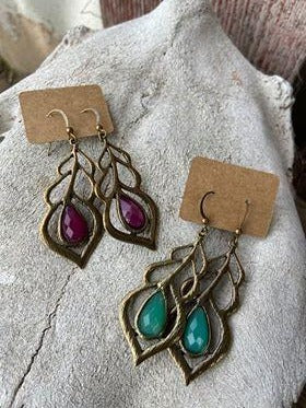 Pink or Turquoise Leaf Dangle Earring