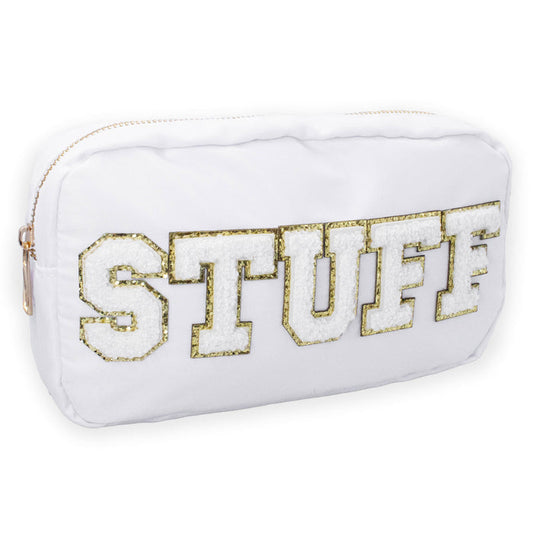 Preppy Nylon Chenille Letter Travel Makeup Pouch - STUFF
