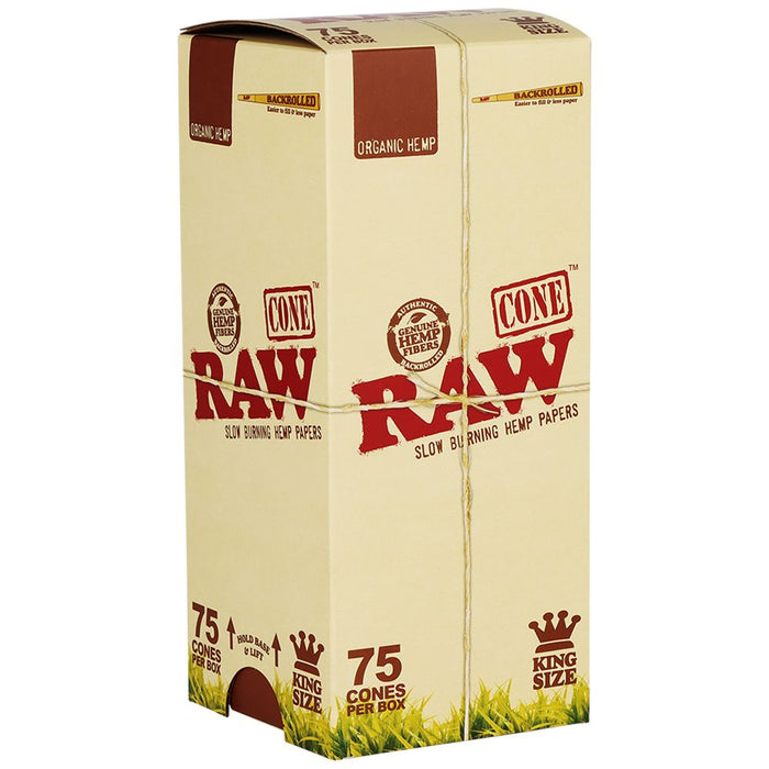 RAW Backrolled Organic Hemp Cones King Size 75 Cone Bulk Box