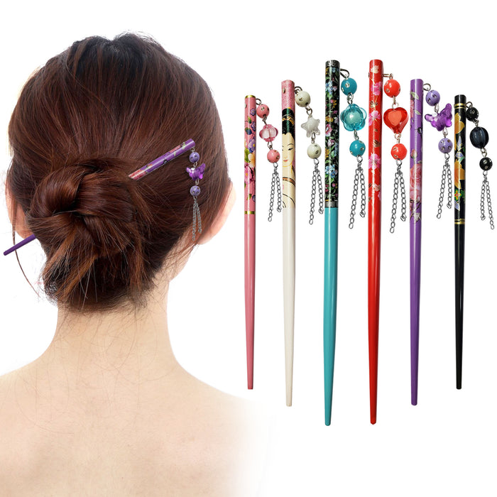 SANAS Wooden Bun Stick Set of 6 for Women