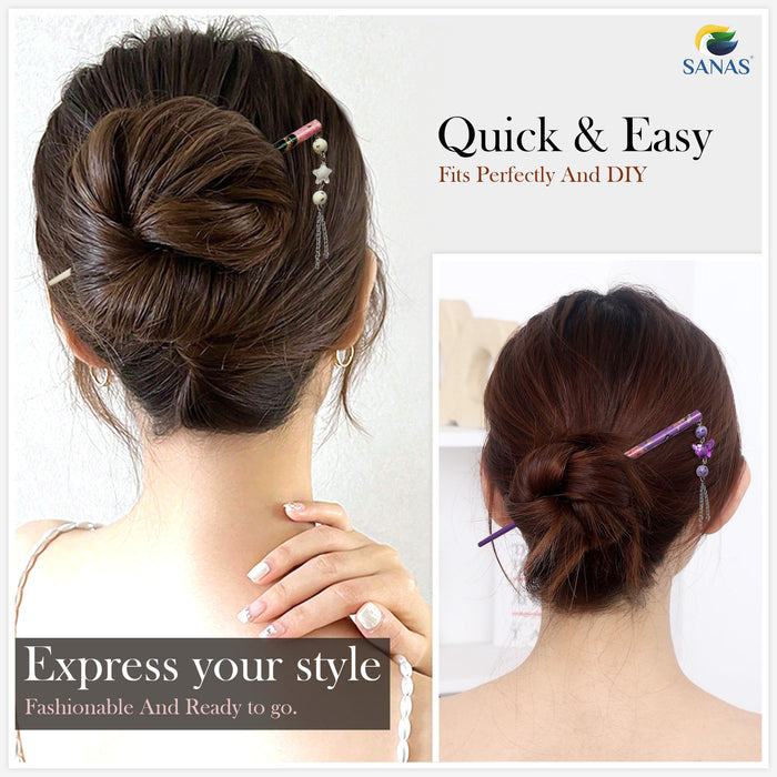 SANAS Wooden Hair Sticks for Traditional Hairstyles