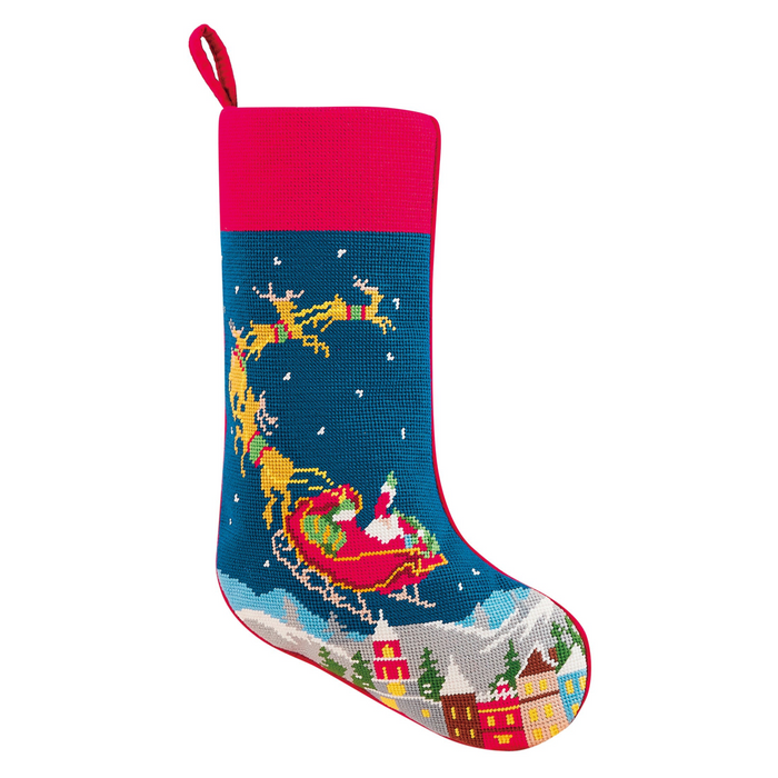 Santa and Reindeer Embroidered Stocking
