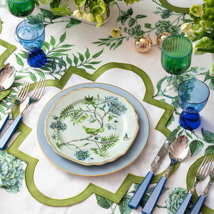 Dessert plate made with delicate accuracy from sophisticated porcelain decorated with gold on a place setting