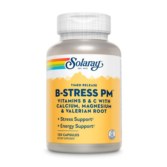 Solaray B-Stress PM Supplement | Comprehensive B-Vitamin Complex with Relaxation Support | 120 Capsules  04231