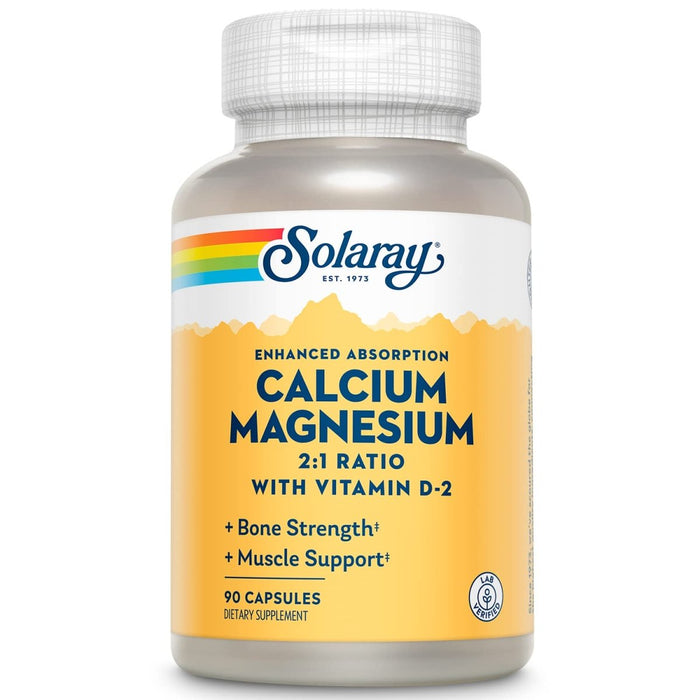 Solaray Calcium & Magnesium w/ D2 Amino Acid Chelate 2:1, Capsule (Btl - Plastic) | 90ct - The Oasis of Health