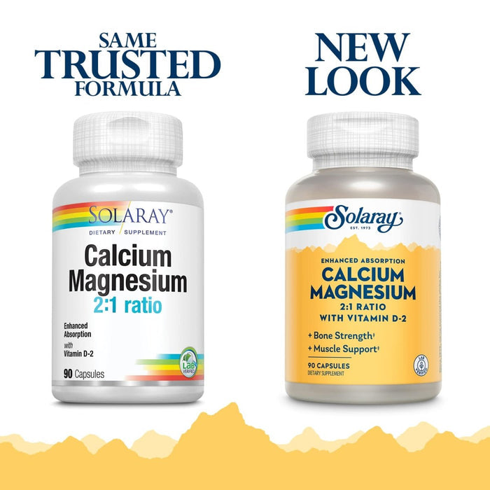 Solaray Calcium & Magnesium w/ D2 Amino Acid Chelate 2:1, Capsule (Btl - Plastic) | 90ct - The Oasis of Health