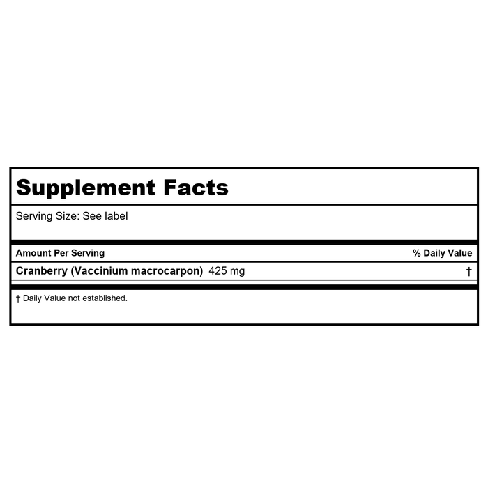 Solaray Cranberry - 425 mg - 100 Capsules - Supplement Facts panel