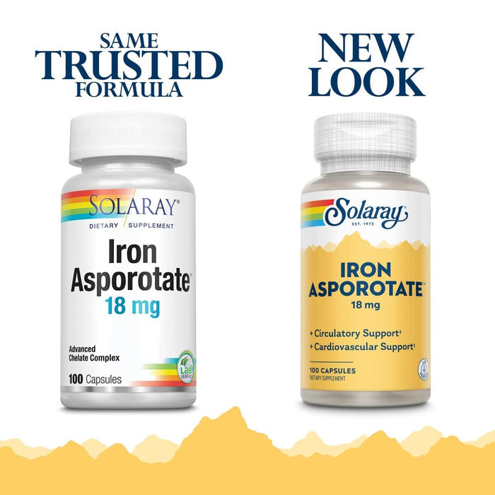 Solaray Iron Asporotate Capsules, 18mg | 100 Count - The Oasis of Health