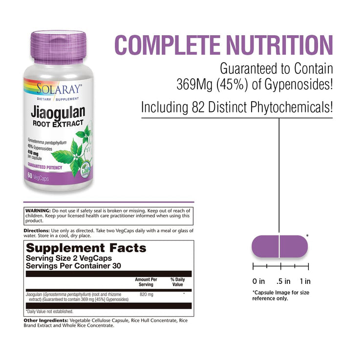SOLARAY Jiaogulan, 410 mg, 60 VegCaps - The Oasis of Health
