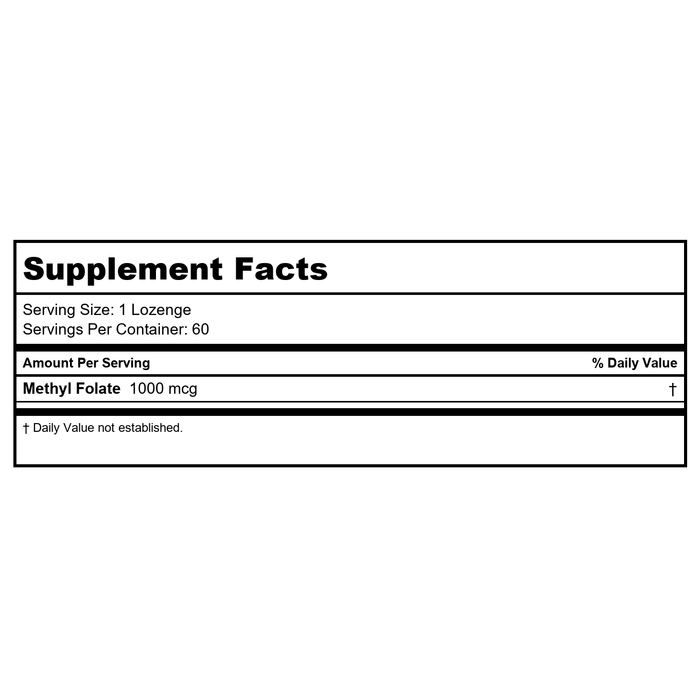 SOLARAY Methyl Folate w/No Sugar, Lozenge, Lemon (Btl-Plastic) 1000mcg | 60ct - Supplement Facts panel